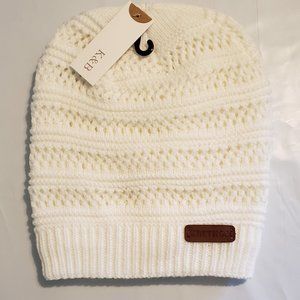 KB White Twist Knit Sherpa Lined Beanie